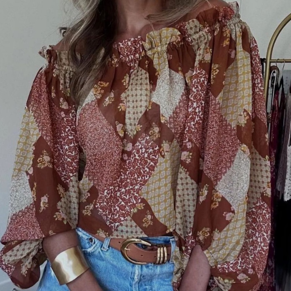 Live 4 Truth Patchwork Off-Shoulder Blouse NWT - image 1